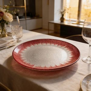 Plato Base Vidrio Craquelado 33cm con Degradado Rojo Vibrante